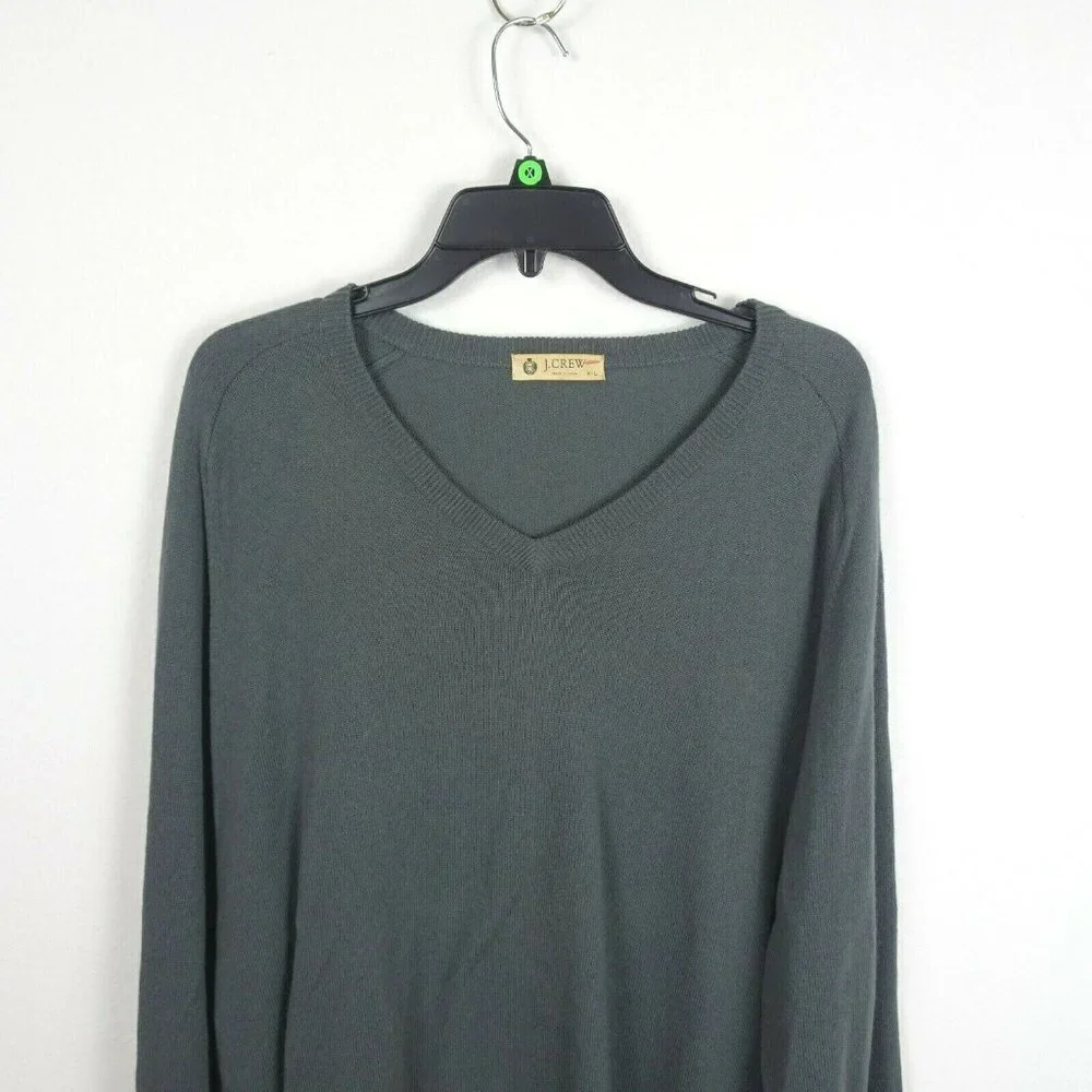 J. Crew Men's Sweater V-Neck Cotton Cashmere Gray Pullover Preppy Long Sleeve XL